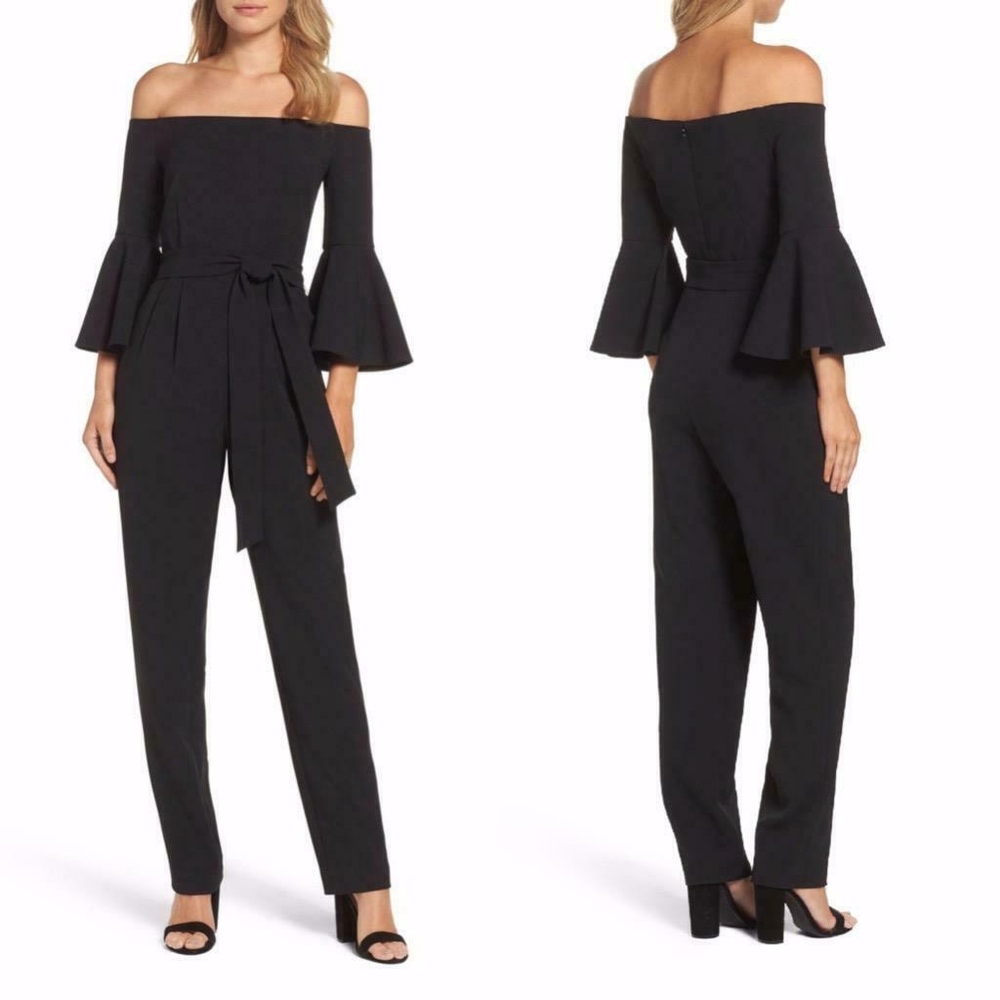 ELIZA J BLACK Off Shoulder BELL SLEEVE JUMPSUIT